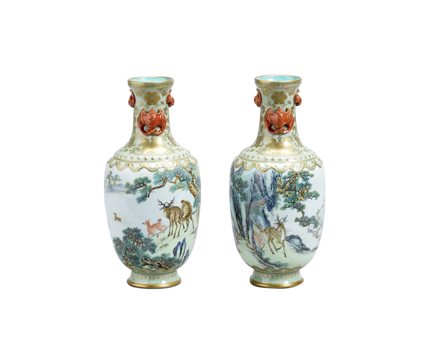 Pair of Vases with Deer and Pine Scenery