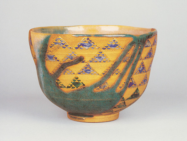 Important Cultural Property. Tea Bowl with Waves and Triangular Scales. By Nonomura Ninsei. Kitamura Museum