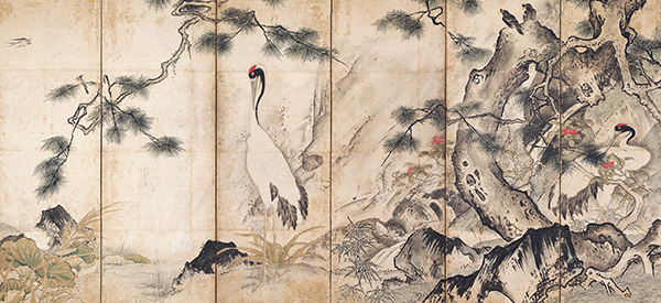 重要文化财　四季花鸟图屏风（右扇）　雪舟绘　京都国立博物馆藏　全展期展出
