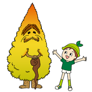 这是在儿童版语音导览中登场的水杉爷爷与小若叶的插图。