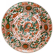 Round Dish with Qirin, Birds and Flowers. Gift of Harada Kichizō, Kyoto National Museum