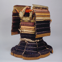 Armor, Domaru Type with Black Leather thongs, Purple, Red and White Treads Lacing and Large Shoulder Guards, Important Cultural Property, Kyoto National Museum
