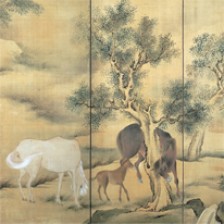 野馬図屏風（部分）与謝蕪村筆　当館