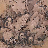 Important Cultural Property. Monkeys Playing amongst Rocks and Trees. By Shikibu Terutada. Kyoto National Museum.