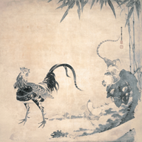 群鶏図（旧海宝寺障壁画）伊藤若冲筆　当館