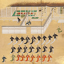 Enthronement of Emperor Reigen; Abdication of Emperor Go-Ssai (Left screen), by Kano Einō