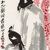 Amaranthus and Crested Mynas, by Qi Baishi, Beijing Fine Art Academy [on view: January 30－February 24, 2019]