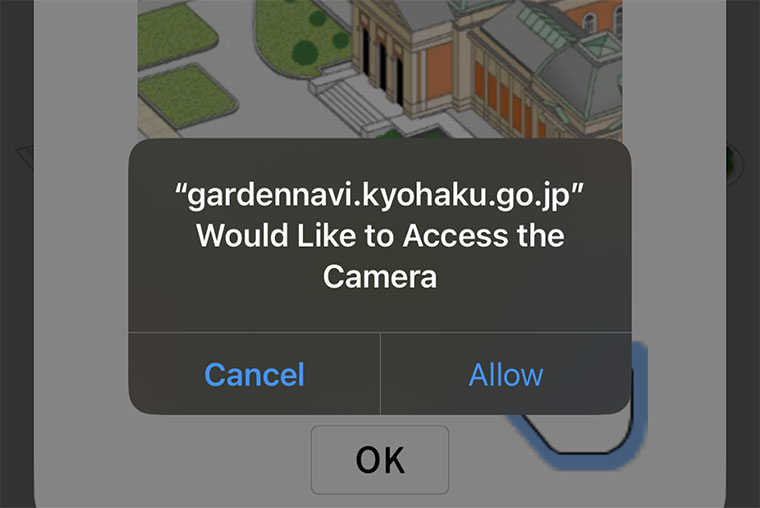 Screen displaying request for camera access