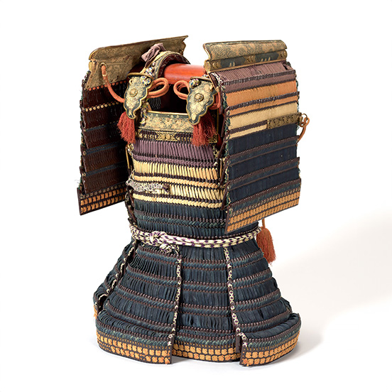 Domaru Armor Laced with Black Leather Thongs and Purple Red and White Cords