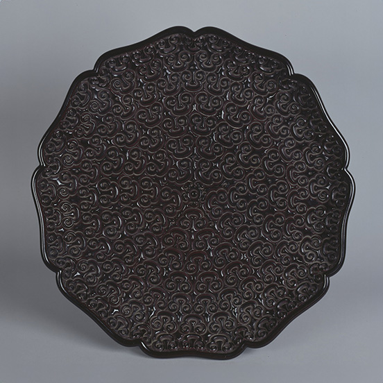 Carved Black Lacquer Tray with Volute Pattern