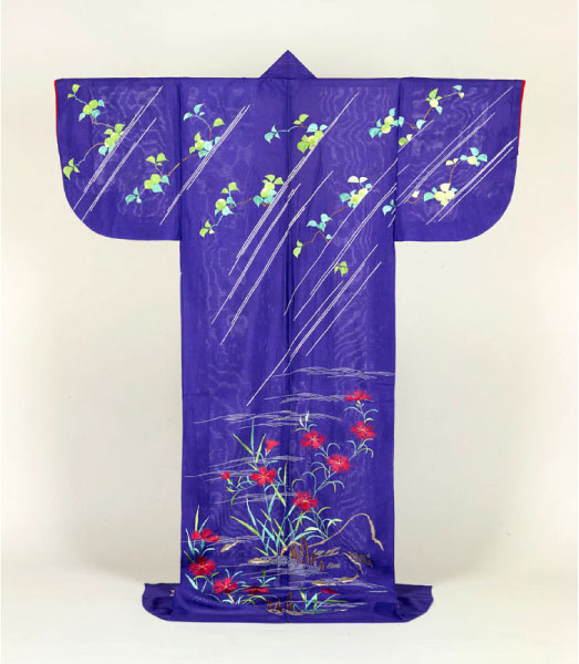 Hitoe (Unlined Kimono) with Sweetfish and Wild Pinks in the Rainy Season. Kyoto National Museum