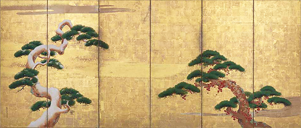 Important Cultural Property. Pine Trees of the Four Seasons (Left Screen). By Kano Tan’yū. Daitoku-ji Temple, Kyoto