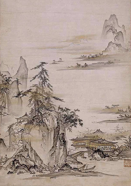 Important Cultural Property. Views of Lakes and Mountains. By Shōkei, inscription by Kōshi Ehō. Kyoto National Museum