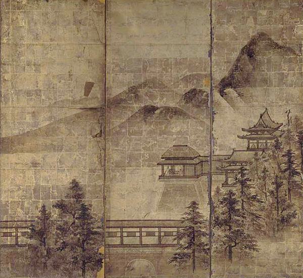 楼閣山水図屏風（右隻・部分）　狩野山楽筆　京都・妙顕寺