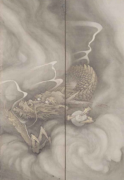 Important Cultural Property. Dragons and Clouds. By Maruyama Ōkyo