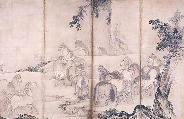 群馬図屏風（部分）　雲谷等顔筆　奈良・南法華寺