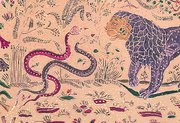 Textile with Lions, Snakes, and Flowering Plants, detail. Kyoto National Museum