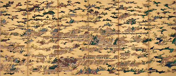 National Treasure. Scenes In and Around the Capital (left screen). By Kano Eitoku. Yonezawa City Uesugi Museum, Yamagata