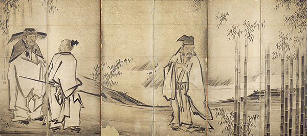 죽림칠현 그림 병풍(왼쪽 병풍)　하세가와 도하쿠 작　교토 료소쿠인 절 소장　(전기간 전시)