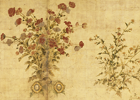 写真2　草花図襖「伊年印」（部分）＜京都国立博物館蔵＞