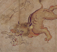 恐ろしい獣　名前は「わざわい」鶴の草紙　第五段より　京都国立博物館蔵