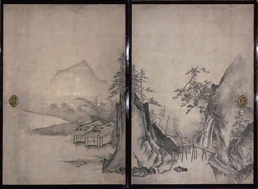 Important Cultural Property Landscape (detail) Attributed to Oguri Sokei, Muromachi Period, 15th Century Four sliding-door panals, ink and light color on paper, 169.3 x 115.7 cm each (Kyoto National Museum)