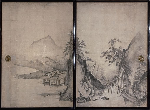 重要文化財　山水図（部分）　小栗宗継筆　室町時代　紙本墨画 169.3 x 115.7 cm（各）＜京都国立博物館蔵＞