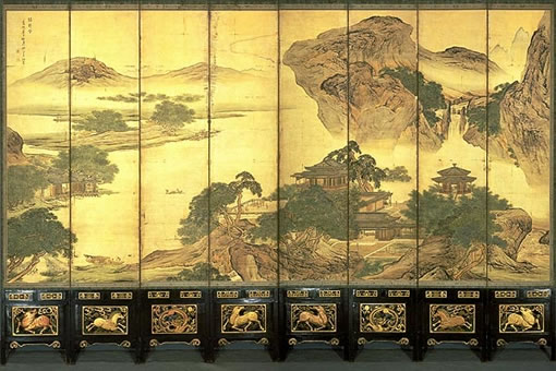 Yuan Jiang, Landscape with Pavilion China, Qing Dynasty (1720) h:246 cm x w:490 cm (Kyoto National Museum)
