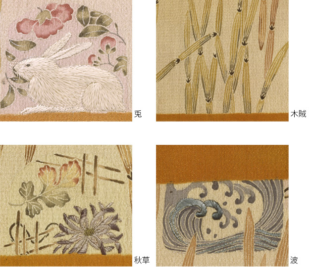 図3　木賊花兎に段文様小袖　江戸時代（18世紀）　京都国立博物館蔵　兎　木賊　波　秋草