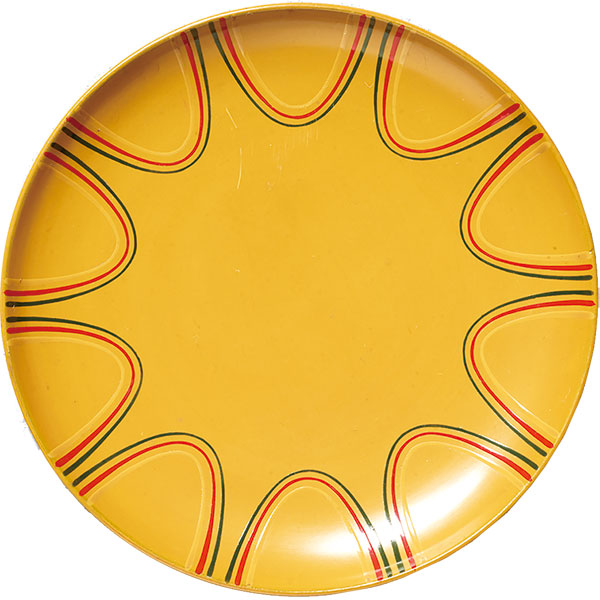 黄漆塗菊花形漆絵銘々盆