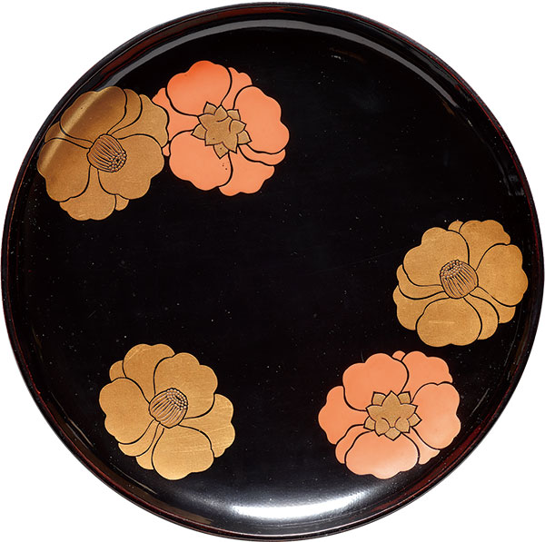 黒布目塗椿花蒔絵銘々盆
