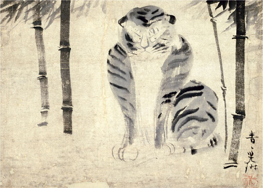 <대나무와 호랑이 竹虎圖>　오가타 고린 그림 에도 시대(18세기)　교토국립박물관 소장