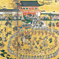Toyokuni Festival (left screen), by Kano Naizen (1570–1616). Important Cultural Property. Hōkoku Shrine, Kyoto
