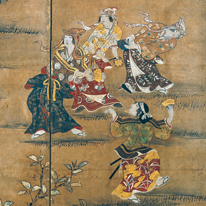 Merrymaking under the Cherry Blossoms (left screen), by Kano Naganobu (1577–1654). National Treasure. Tokyo National Museum