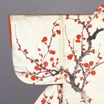 Kosode (Garment with Small Wrist Opening) Grasses under plum tree design on white nume satin, By Sakai Hōitsu. Important Cultural Property. National Museum of Japanese History