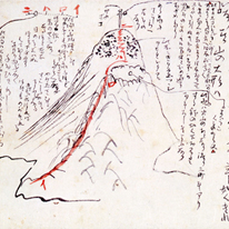 Letter of Sakamoto Ryōma (detail with sketch of climbing Mt. Kirishima)(Important Cultural Property, Kyoto National Museum)