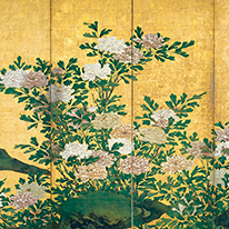 重文　花卉図屏風（右隻）（部分）　海北友松筆　京都・妙心寺