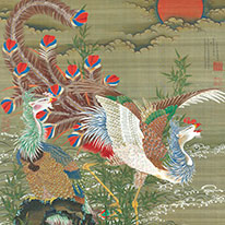 Phoenixes and Rising Sun. By Itō Jakuchū. The Museum of the Imperial Collections, Sannomaru Shōzōkan [on view: Nov. 3–23, 2020]