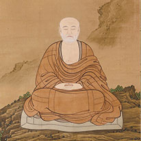 Jiun in Seated Meditation on a Rock. By Hara Zaichū. Inscription by Jiun. Kōki-ji Temple, Osaka [on view: March 27–April 18, 2021]