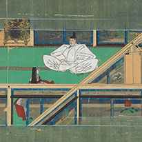 National Treasure. Illustrated Chronicles of the Miracles of the Kasuga Deity (Kasuga Gongen genki e), Vol. 2. 
Painting by Takashina Takakane. Calligraphy by Takatsukasa Mototada and his descendants. The Museum of the Imperial Collections, Sannomaru Shōzōkan [this scroll on view: July 24–August 22, 2021]