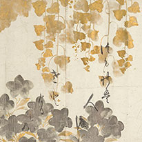 Important Cultural Property. Kokin wakashū (Collection of Ancient and Modern Japanese Poems) over Underpaintings of Plants and Flowers of the Four Seasons. Calligraphy by Hon'ami Kōetsu , painting by Tawaraya Sōtatsu. Hatakeyama Memorial Museum of Fine Art [on view: November 9–December 5, 2021]