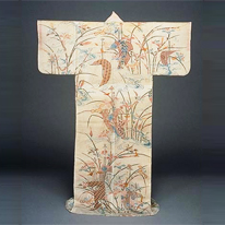 Katabira (Summer Kimono) with Sailboats and Irises in Yuzen Dyeing on White Ramie Ground, Kyoto National Museum