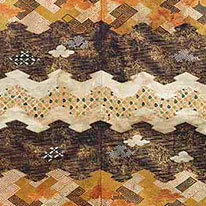 Important Cultural Property Kosode (Kimono) with Pine Bark Lozenge Bands of Intricate Patterns Kyoto National Museum