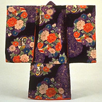 Furisode Kimono with Flower Bouquet. Tamura Shizuko Collection. Kyoto National Museum