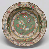 Rimmed Basin with Birds and Flowers Copper alloy with cloisonné enamel Kyoto National Museum