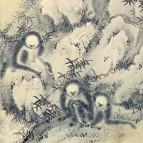 Monkeys Playing Among Trees and Rocks by Shikibu, Important Cultural Property (Kyoto National Museum)