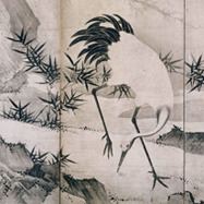 Standing Screen of Bamboo Stalks, Rocks and a Crane by Kano Masanobu, Important Cultural Property, Shinjyu-an Temple