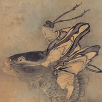 Chinese Immortal Qingao Riding on a Carp, from a Set of Three Scrolls with Other Hermits, Important Cultural Property, Kyoto National Museum
