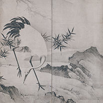 Important Cultural Property. White Crane, Bamboo, and Rocks. By Kano Masanobu. Shinju-an Temple, Kyoto.