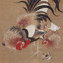 Rooster, Hen and Plum Blossoms By Kano Eiryo, Kyoto National Museum